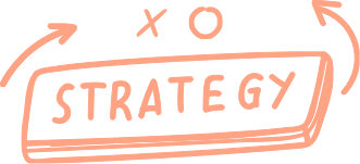 Orange word strategy surrounded by arrows